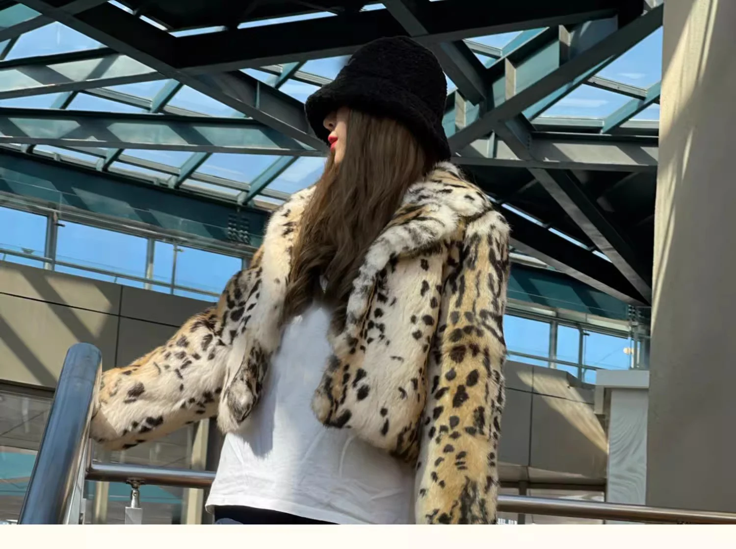 Luxury Real natural genuine rabbit fur coat women's warm fashion short style leopard jacket for winter ustom any size
