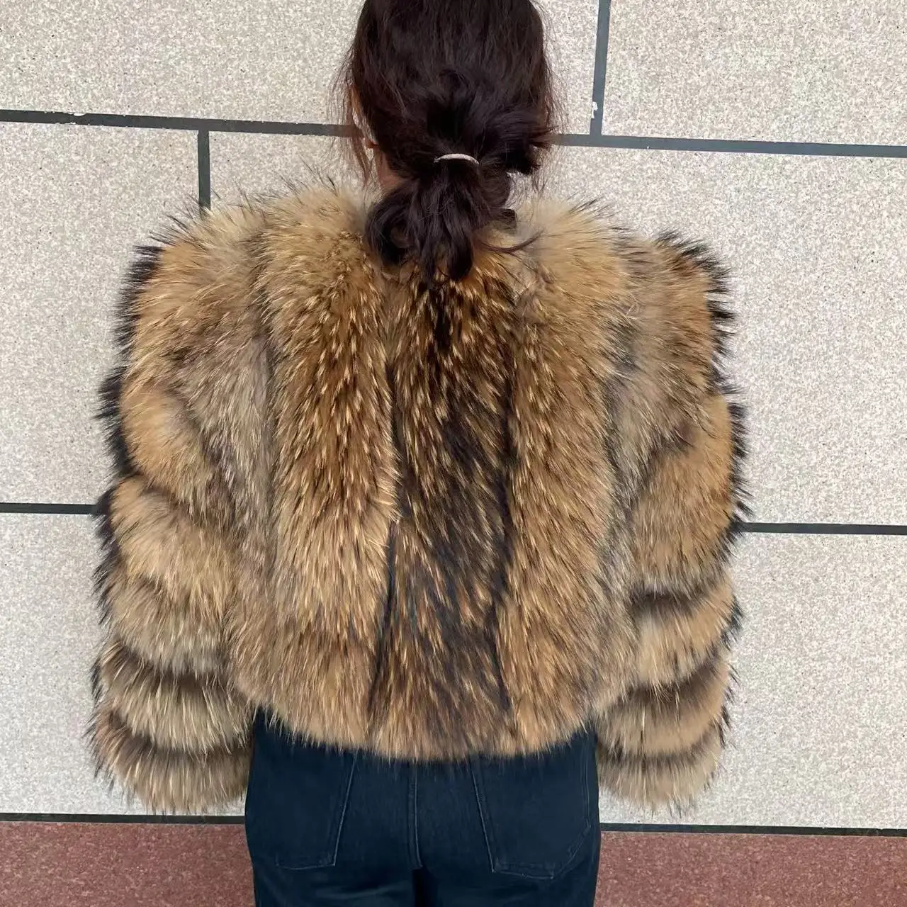 New Women's Raccoon Fur Coat Luxury Multiple Short and Hooded Natural Raccoon Fur Women's Jacket Winter