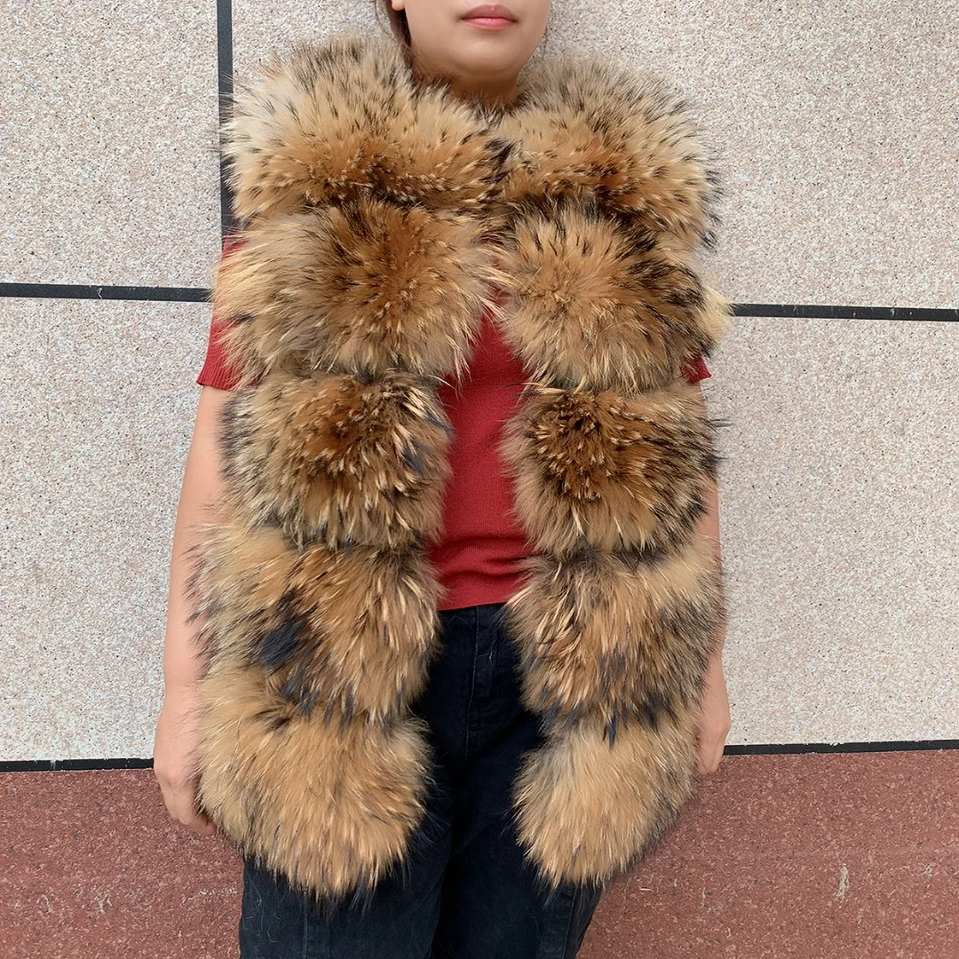 New Women's Raccoon Fur Coat Luxury Multiple Short and Hooded Natural Raccoon Fur Women's Jacket Winter