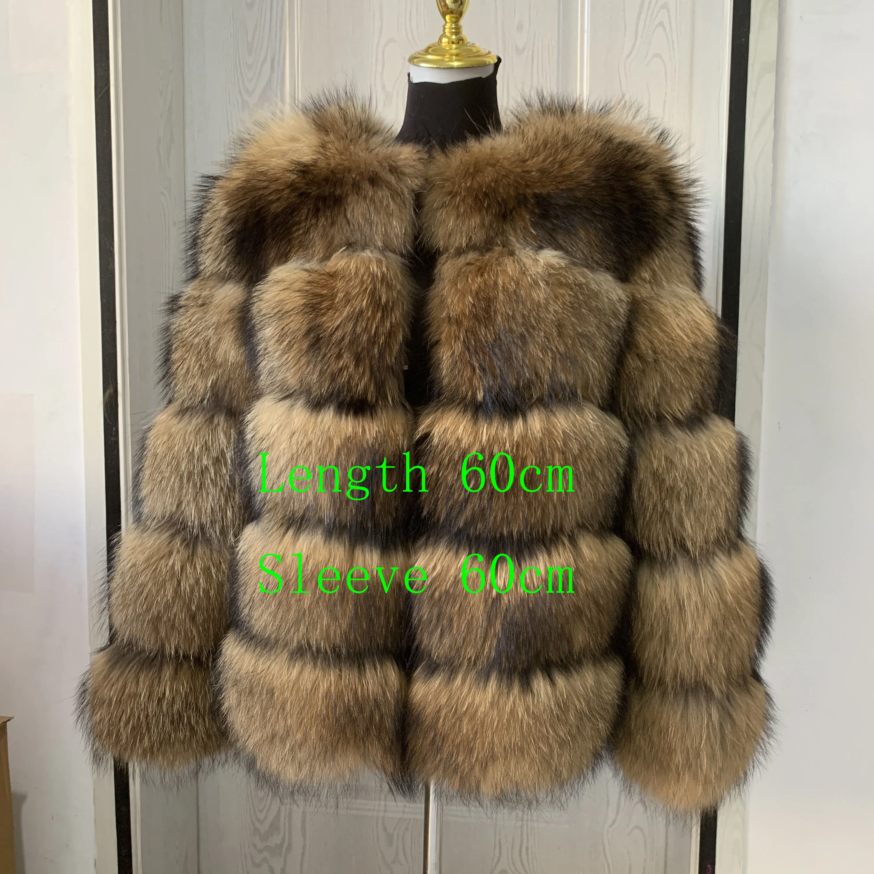 New Women's Raccoon Fur Coat Luxury Multiple Short and Hooded Natural Raccoon Fur Women's Jacket Winter