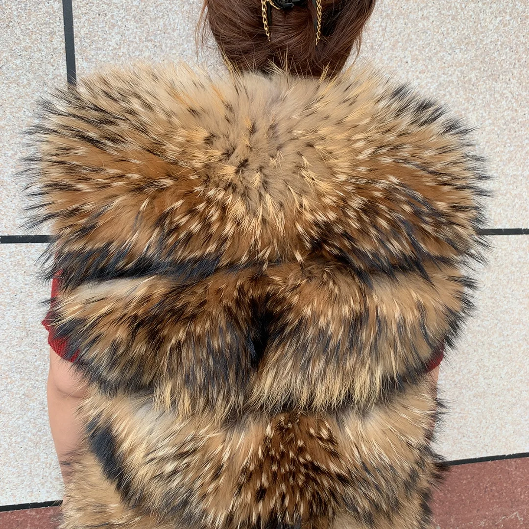 New Women's Raccoon Fur Coat Luxury Multiple Short and Hooded Natural Raccoon Fur Women's Jacket Winter