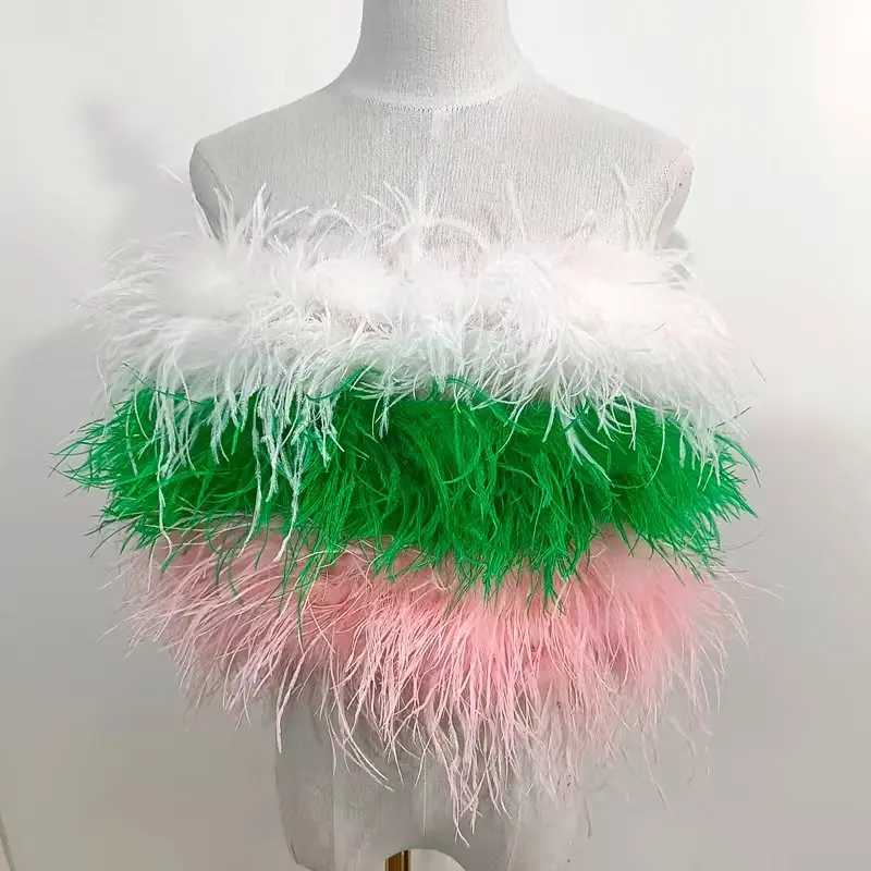 Length 22cm 100% Natural Ostrich Hair Bra Underwear Women's Fur Coat Real Ostrich Fur Coat Fur Mini Skirt Customization