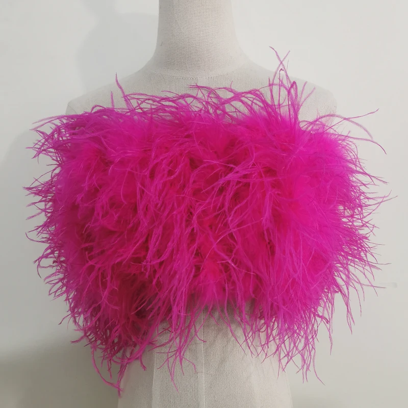 Length 22cm 100% Natural Ostrich Hair Bra Underwear Women's Fur Coat Real Ostrich Fur Coat Fur Mini Skirt Customization