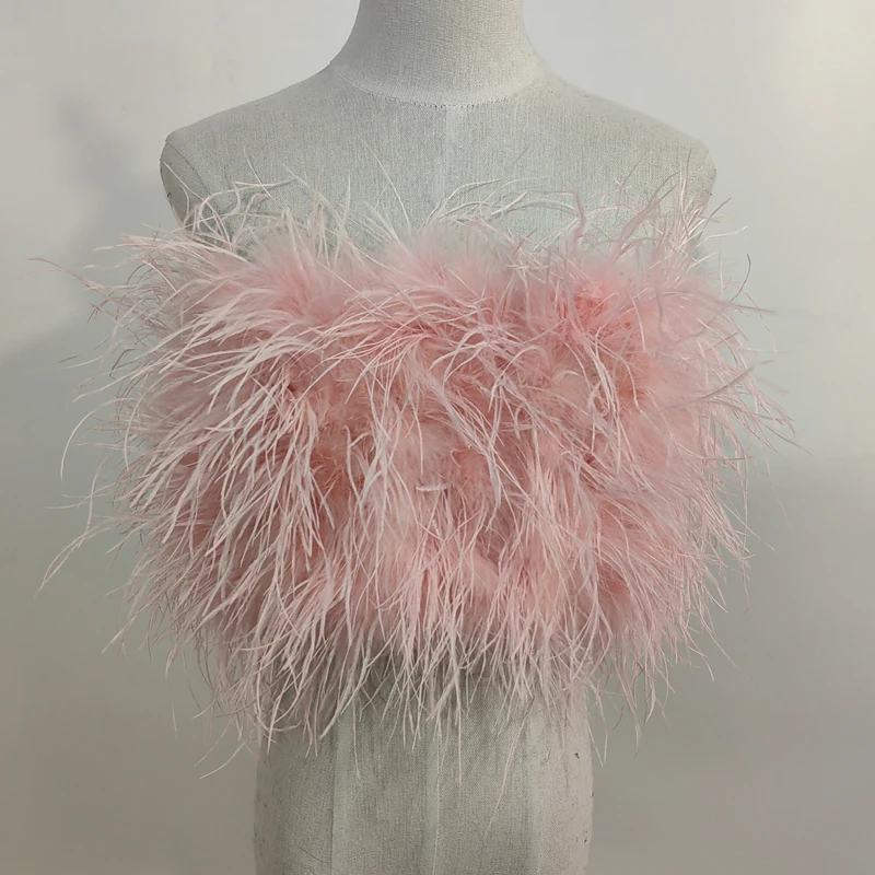 Length 22cm 100% Natural Ostrich Hair Bra Underwear Women's Fur Coat Real Ostrich Fur Coat Fur Mini Skirt Customization
