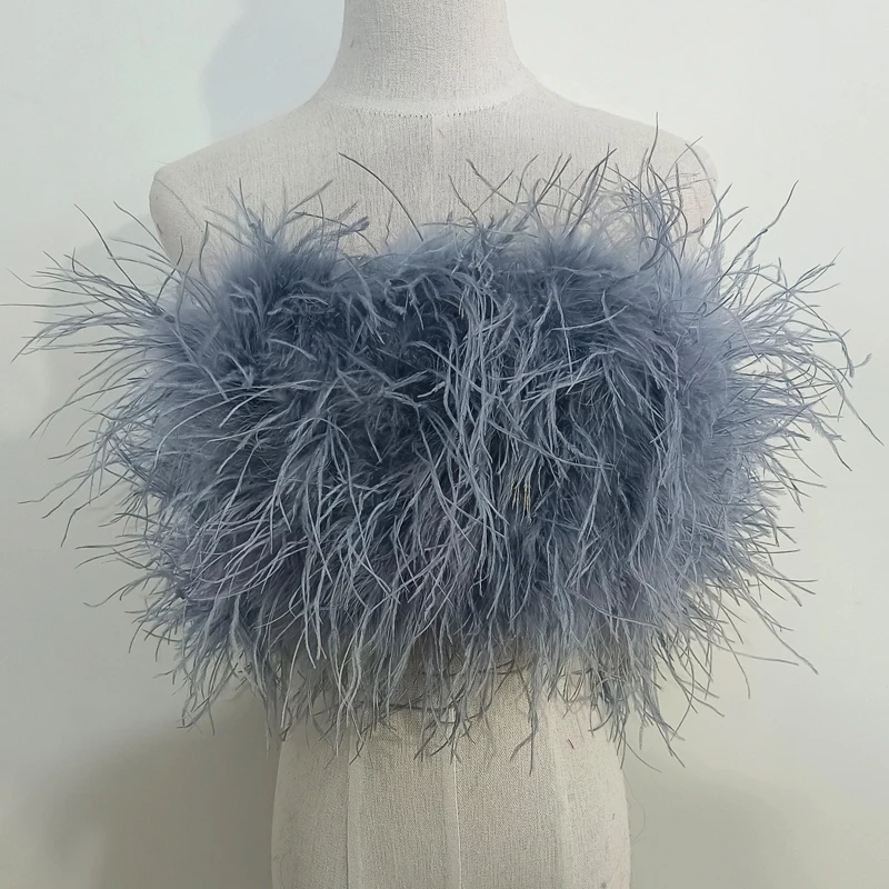 Length 22cm 100% Natural Ostrich Hair Bra Underwear Women's Fur Coat Real Ostrich Fur Coat Fur Mini Skirt Customization