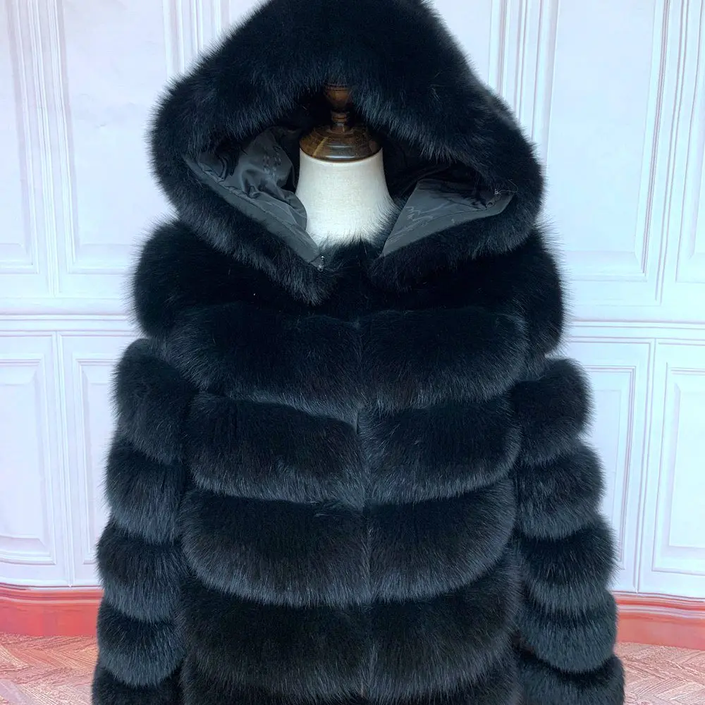Fur Coat Women's Winter Coats Overcoat Female Fur Jackets For Women Long Sleeves Hood womans Real fur coats Real Fur Clothing