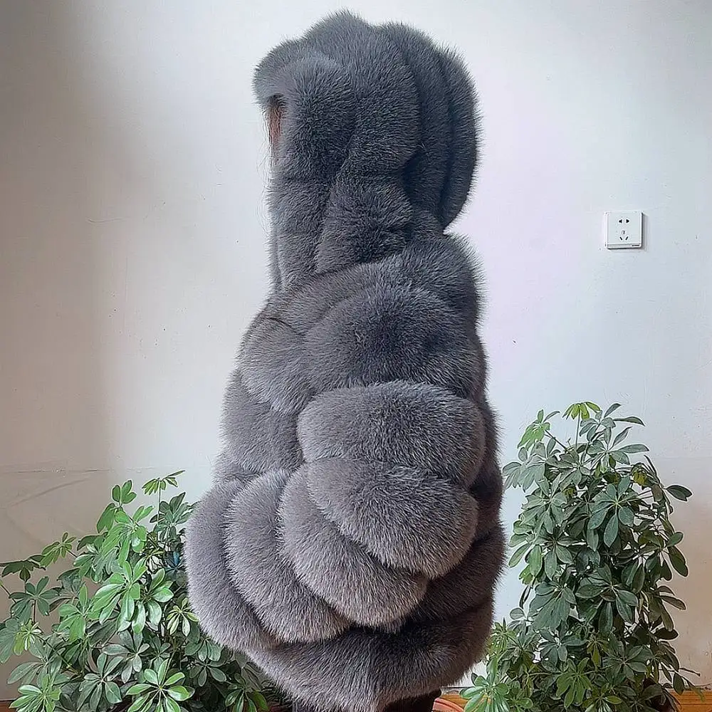 Fur Coat Women's Winter Coats Overcoat Female Fur Jackets For Women Long Sleeves Hood womans Real fur coats Real Fur Clothing