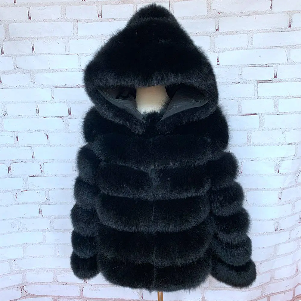 Fur Coat Women's Winter Coats Overcoat Female Fur Jackets For Women Long Sleeves Hood womans Real fur coats Real Fur Clothing