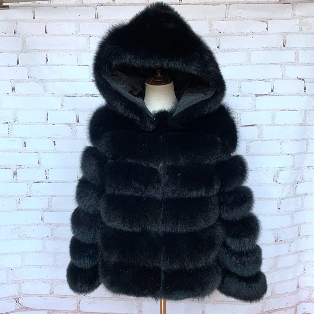 Fur Coat Women's Winter Coats Overcoat Female Fur Jackets For Women Long Sleeves Hood womans Real fur coats Real Fur Clothing