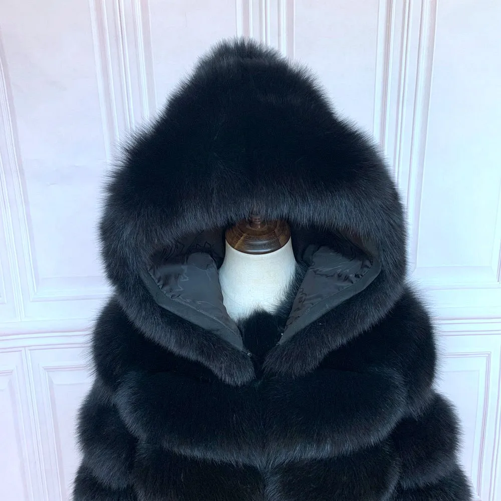 Fur Coat Women's Winter Coats Overcoat Female Fur Jackets For Women Long Sleeves Hood womans Real fur coats Real Fur Clothing