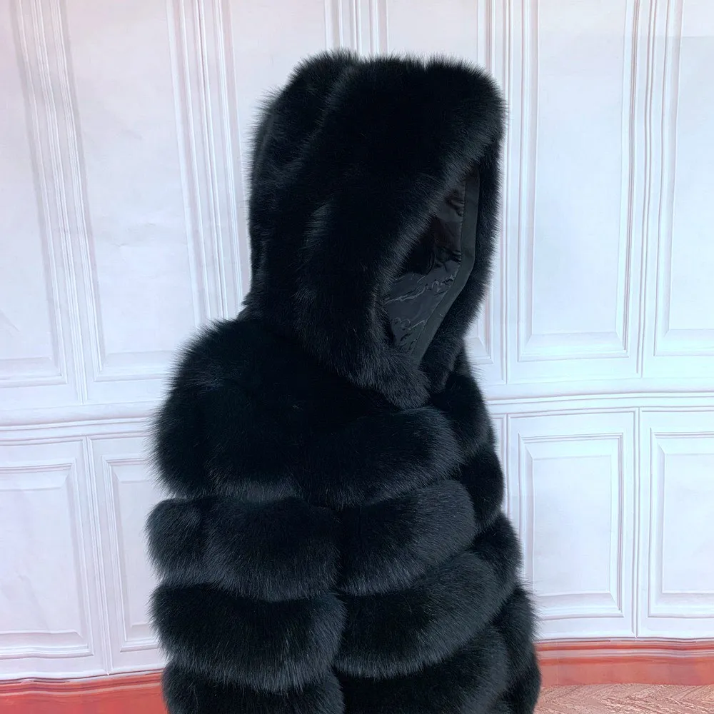 Fur Coat Women's Winter Coats Overcoat Female Fur Jackets For Women Long Sleeves Hood womans Real fur coats Real Fur Clothing
