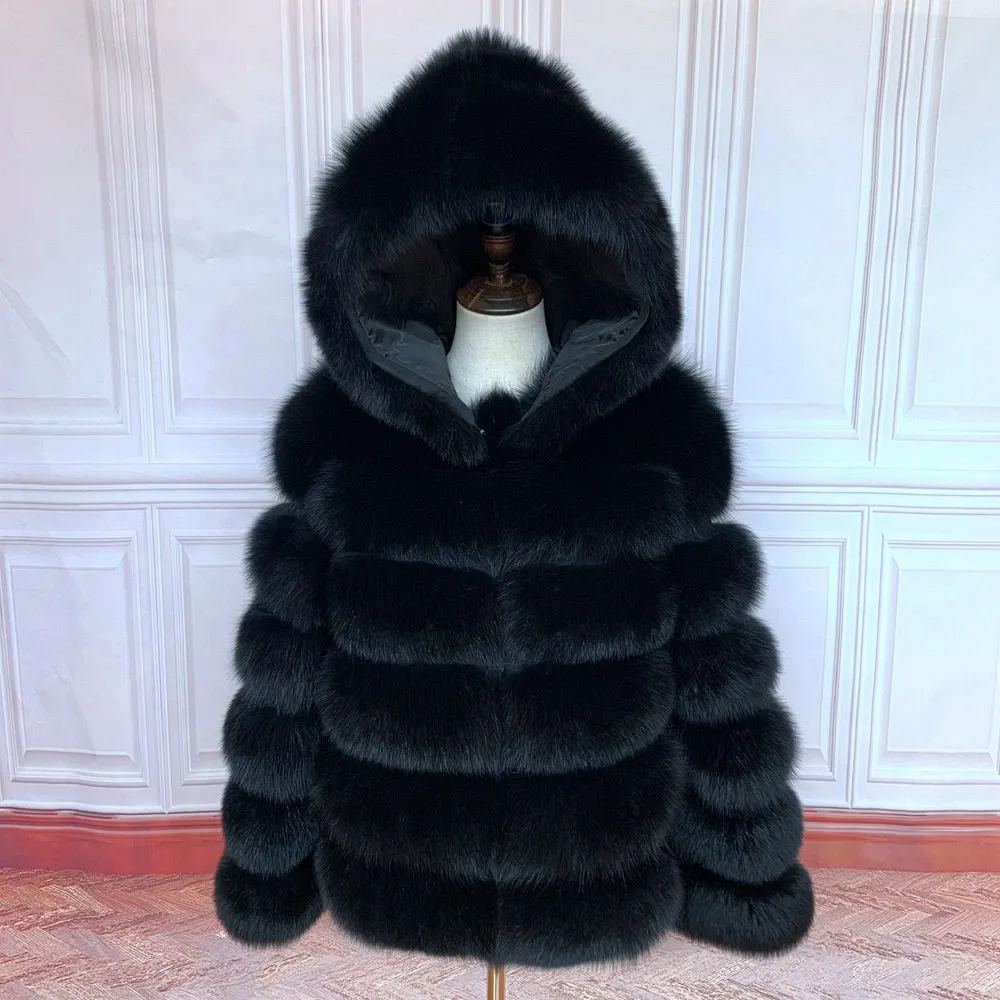 Fur Coat Women's Winter Coats Overcoat Female Fur Jackets For Women Long Sleeves Hood womans Real fur coats Real Fur Clothing
