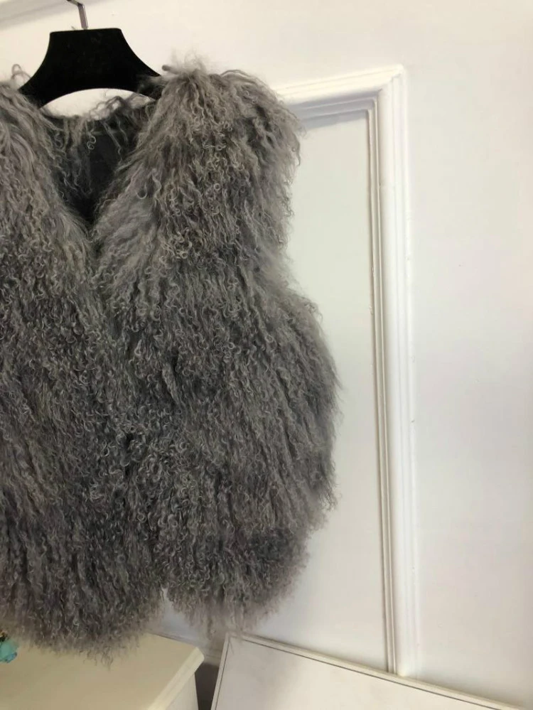 V neck Natural 100% Pure Mogolia Fur Vest Genuine Real Sheep Fur Gilet Hot Basic Match Short New Drop Shipping Fur Coat tsr855