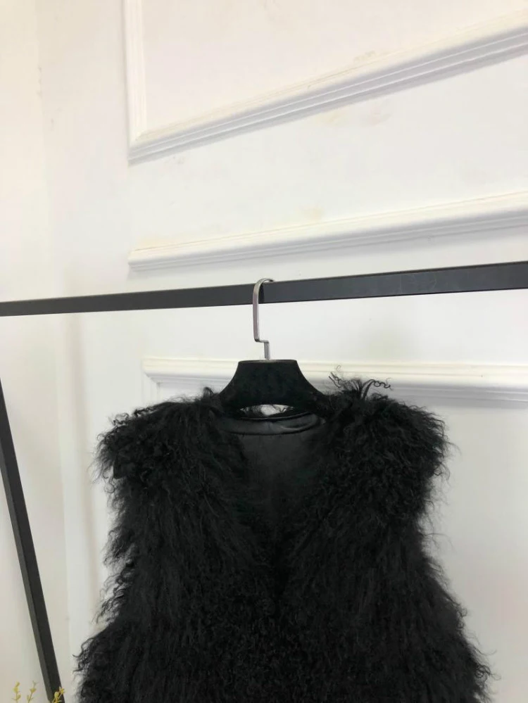 V neck Natural 100% Pure Mogolia Fur Vest Genuine Real Sheep Fur Gilet Hot Basic Match Short New Drop Shipping Fur Coat tsr855