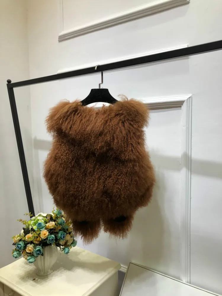 V neck Natural 100% Pure Mogolia Fur Vest Genuine Real Sheep Fur Gilet Hot Basic Match Short New Drop Shipping Fur Coat tsr855