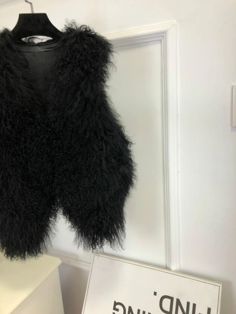 V neck Natural 100% Pure Mogolia Fur Vest Genuine Real Sheep Fur Gilet Hot Basic Match Short New Drop Shipping Fur Coat tsr855