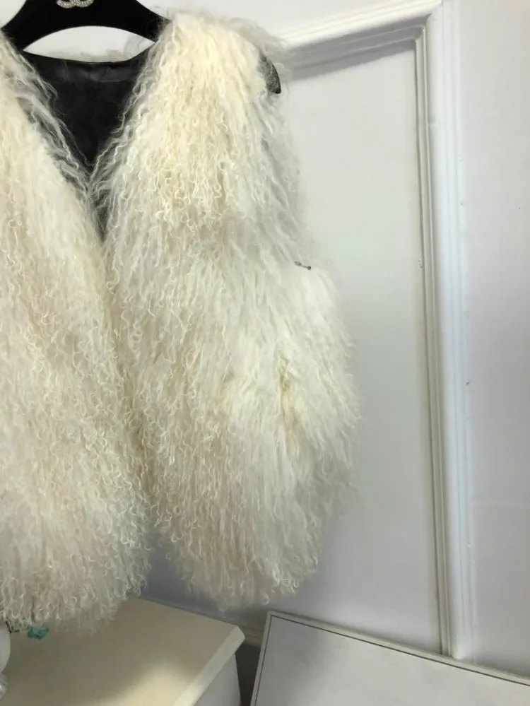 V neck Natural 100% Pure Mogolia Fur Vest Genuine Real Sheep Fur Gilet Hot Basic Match Short New Drop Shipping Fur Coat tsr855