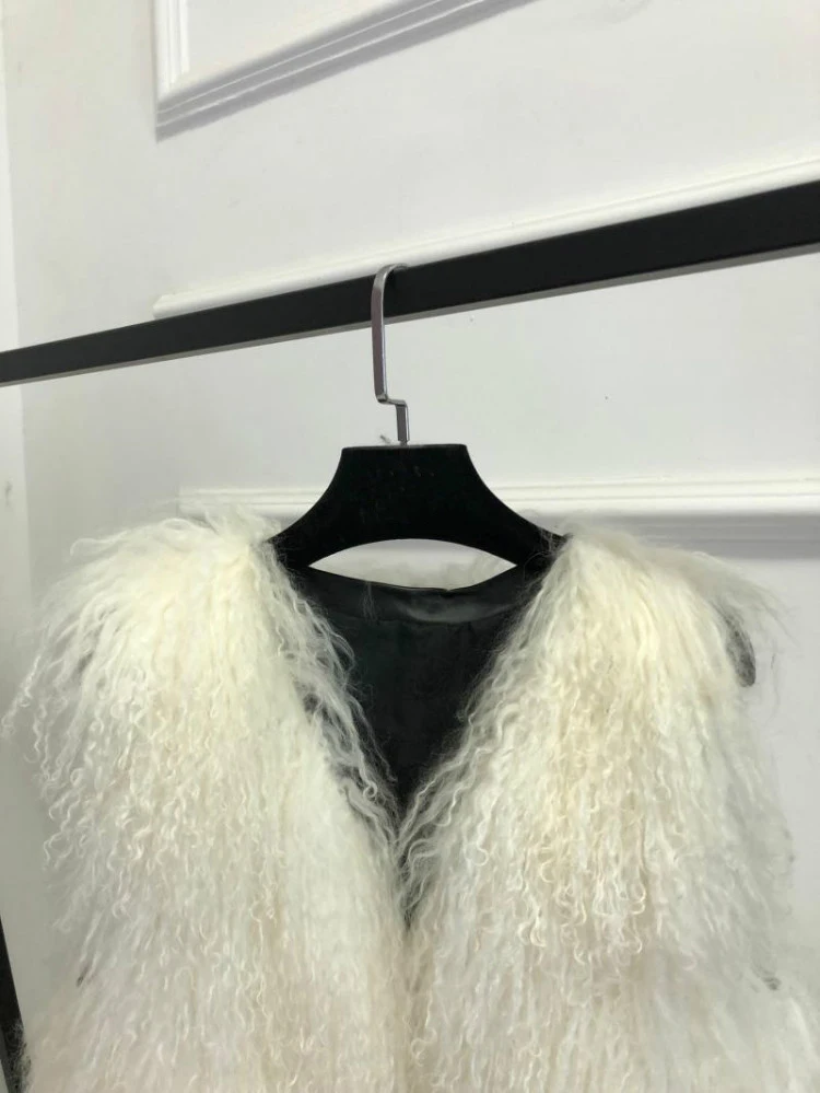 V neck Natural 100% Pure Mogolia Fur Vest Genuine Real Sheep Fur Gilet Hot Basic Match Short New Drop Shipping Fur Coat tsr855