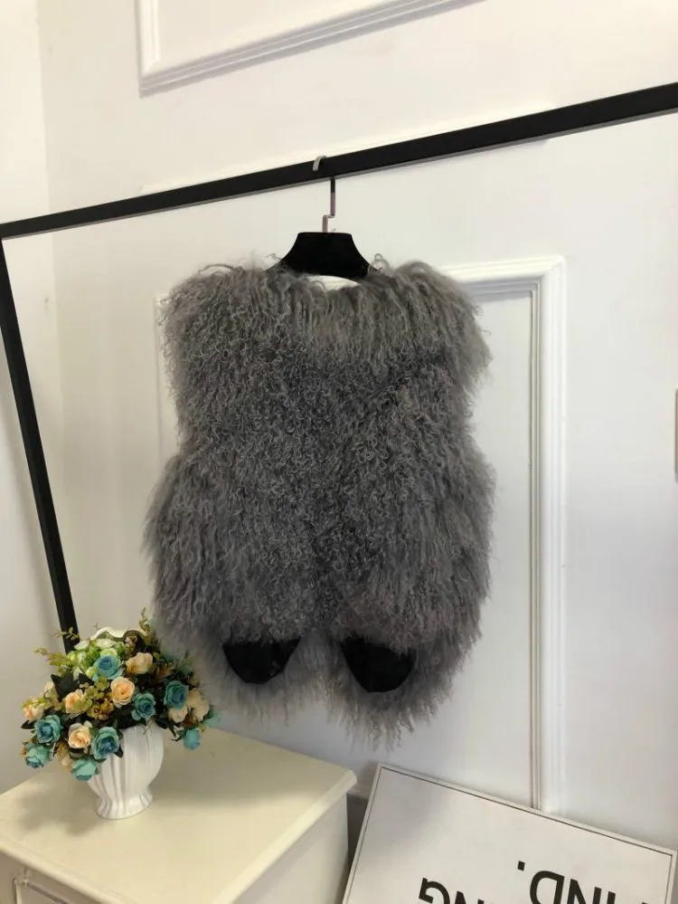 V neck Natural 100% Pure Mogolia Fur Vest Genuine Real Sheep Fur Gilet Hot Basic Match Short New Drop Shipping Fur Coat tsr855