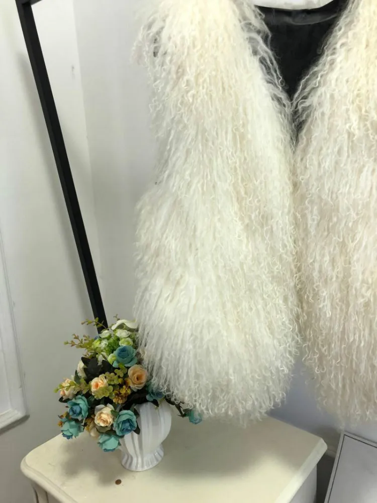 V neck Natural 100% Pure Mogolia Fur Vest Genuine Real Sheep Fur Gilet Hot Basic Match Short New Drop Shipping Fur Coat tsr855