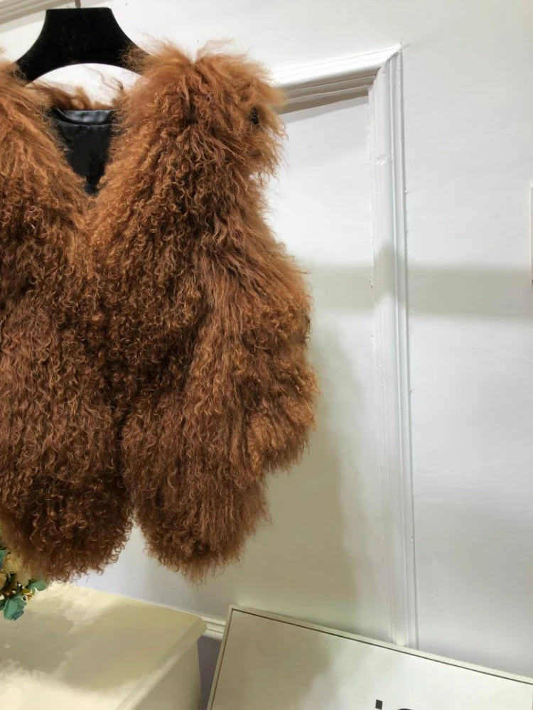 V neck Natural 100% Pure Mogolia Fur Vest Genuine Real Sheep Fur Gilet Hot Basic Match Short New Drop Shipping Fur Coat tsr855