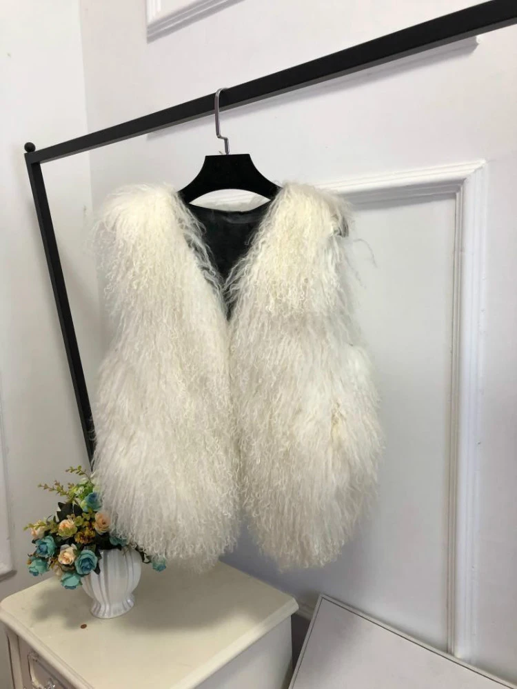 V neck Natural 100% Pure Mogolia Fur Vest Genuine Real Sheep Fur Gilet Hot Basic Match Short New Drop Shipping Fur Coat tsr855