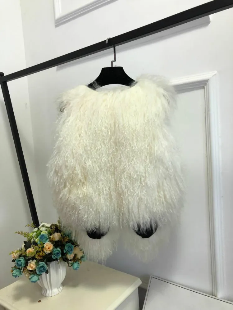 V neck Natural 100% Pure Mogolia Fur Vest Genuine Real Sheep Fur Gilet Hot Basic Match Short New Drop Shipping Fur Coat tsr855