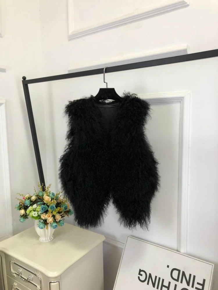 V neck Natural 100% Pure Mogolia Fur Vest Genuine Real Sheep Fur Gilet Hot Basic Match Short New Drop Shipping Fur Coat tsr855