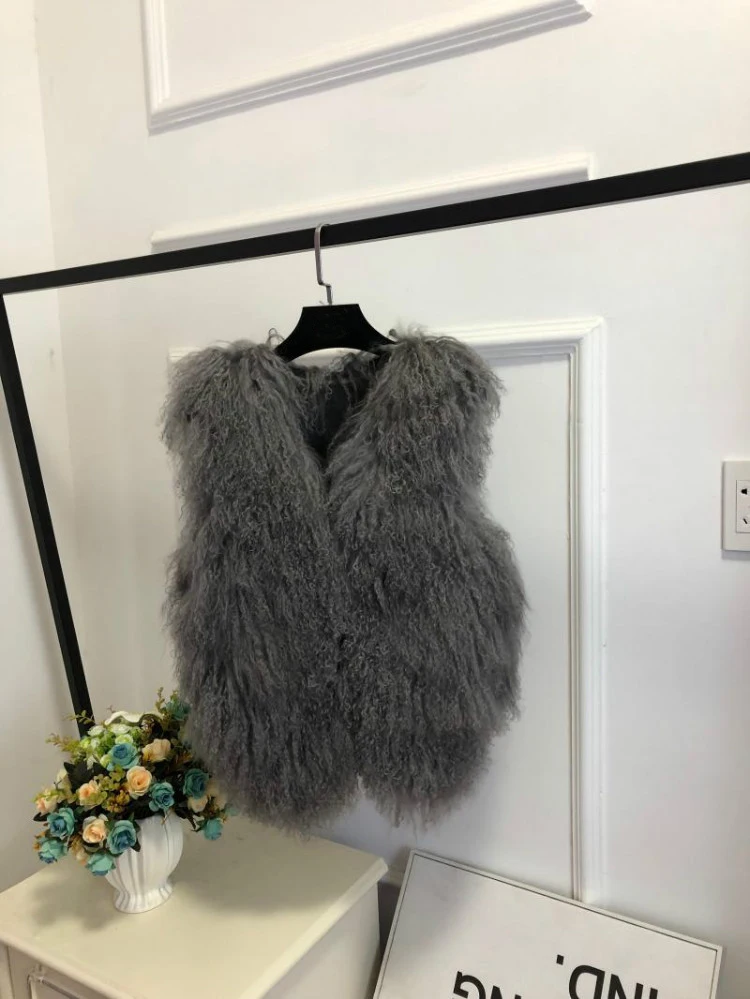 V neck Natural 100% Pure Mogolia Fur Vest Genuine Real Sheep Fur Gilet Hot Basic Match Short New Drop Shipping Fur Coat tsr855