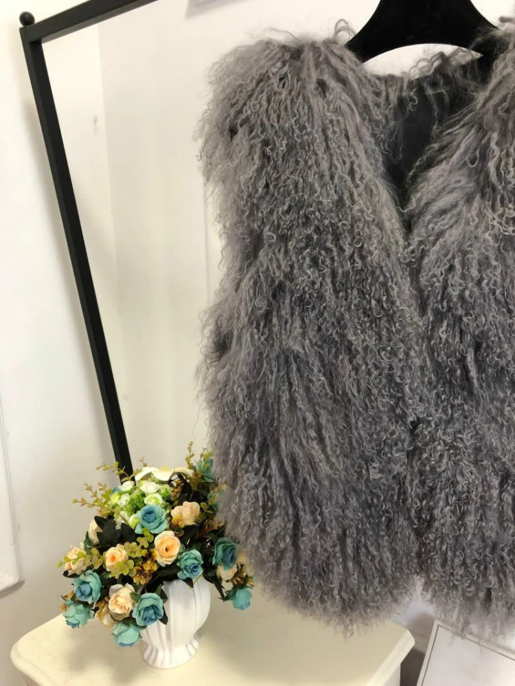 V neck Natural 100% Pure Mogolia Fur Vest Genuine Real Sheep Fur Gilet Hot Basic Match Short New Drop Shipping Fur Coat tsr855