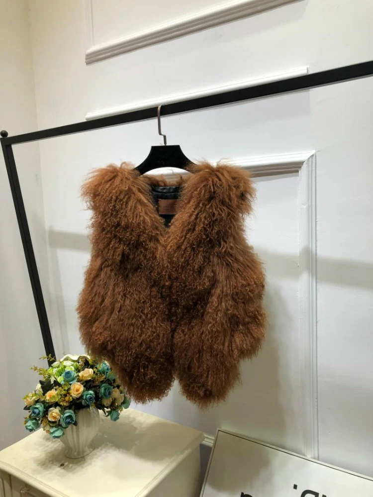 V neck Natural 100% Pure Mogolia Fur Vest Genuine Real Sheep Fur Gilet Hot Basic Match Short New Drop Shipping Fur Coat tsr855