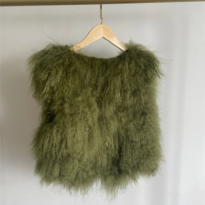 V neck Natural 100% Pure Mogolia Fur Vest Genuine Real Sheep Fur Gilet Hot Basic Match Short New Drop Shipping Fur Coat tsr855