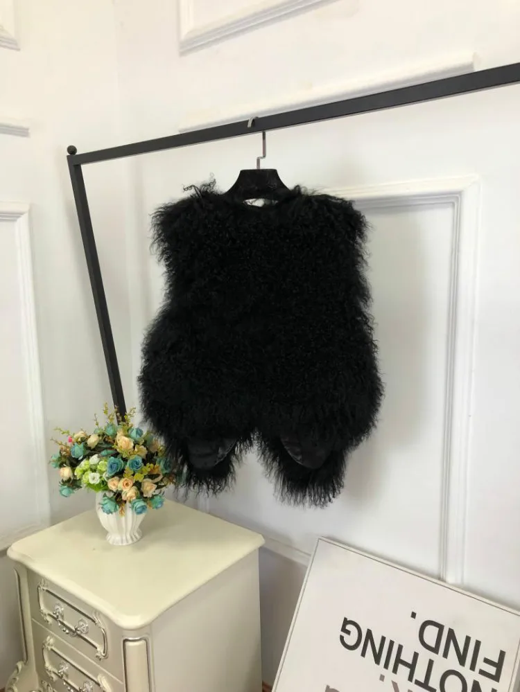 V neck Natural 100% Pure Mogolia Fur Vest Genuine Real Sheep Fur Gilet Hot Basic Match Short New Drop Shipping Fur Coat tsr855