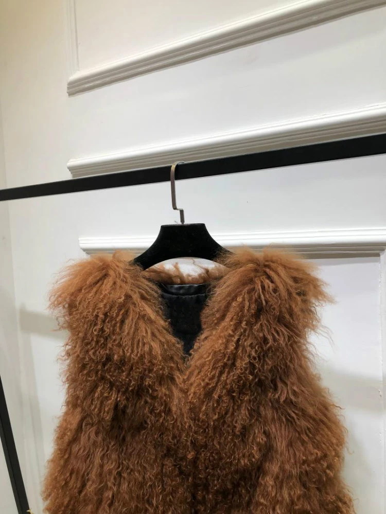 V neck Natural 100% Pure Mogolia Fur Vest Genuine Real Sheep Fur Gilet Hot Basic Match Short New Drop Shipping Fur Coat tsr855
