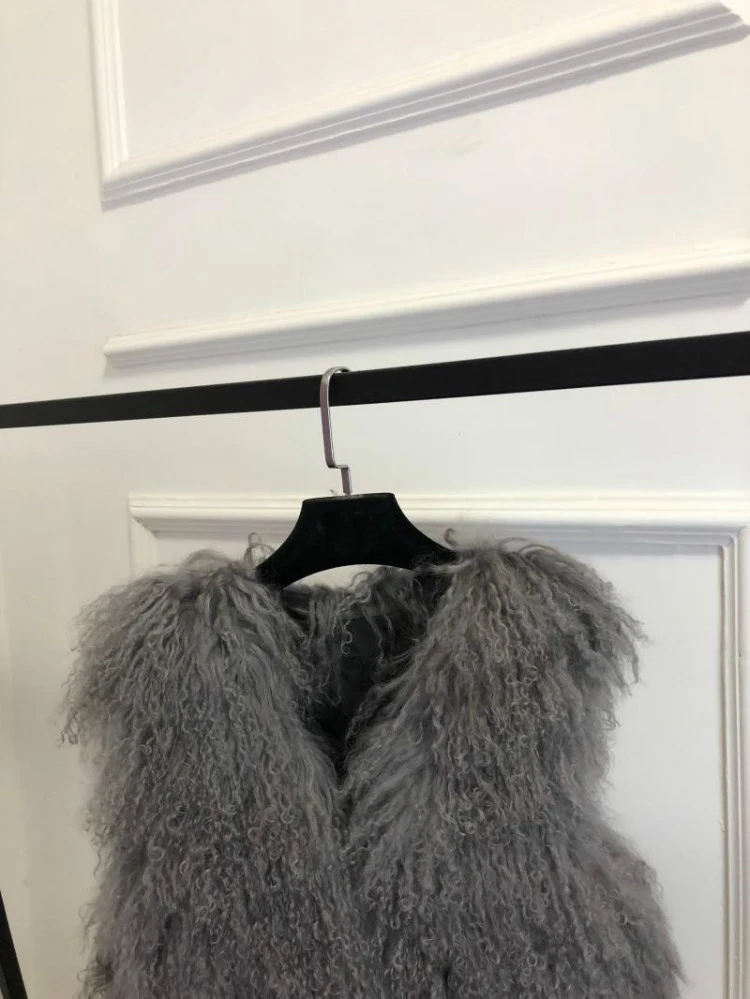 V neck Natural 100% Pure Mogolia Fur Vest Genuine Real Sheep Fur Gilet Hot Basic Match Short New Drop Shipping Fur Coat tsr855