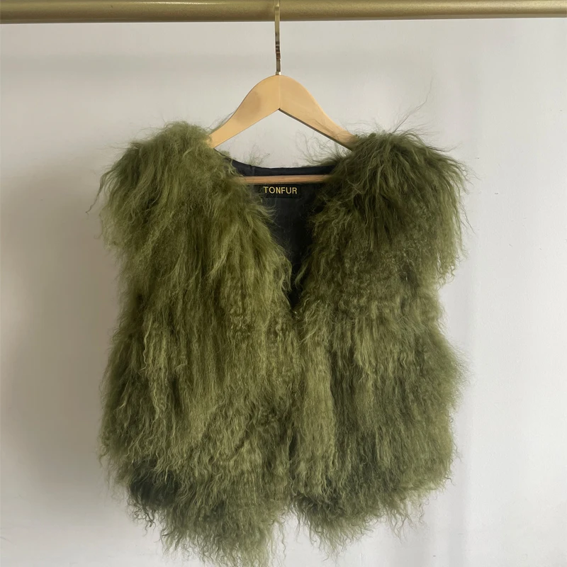 V neck Natural 100% Pure Mogolia Fur Vest Genuine Real Sheep Fur Gilet Hot Basic Match Short New Drop Shipping Fur Coat tsr855