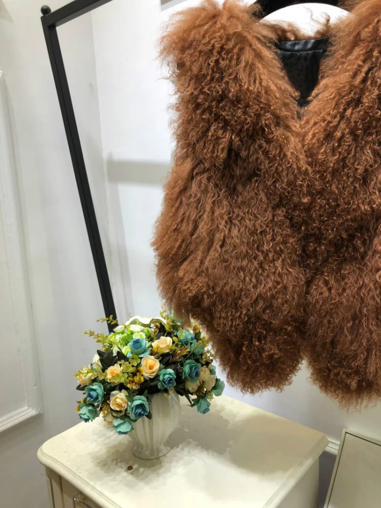 V neck Natural 100% Pure Mogolia Fur Vest Genuine Real Sheep Fur Gilet Hot Basic Match Short New Drop Shipping Fur Coat tsr855