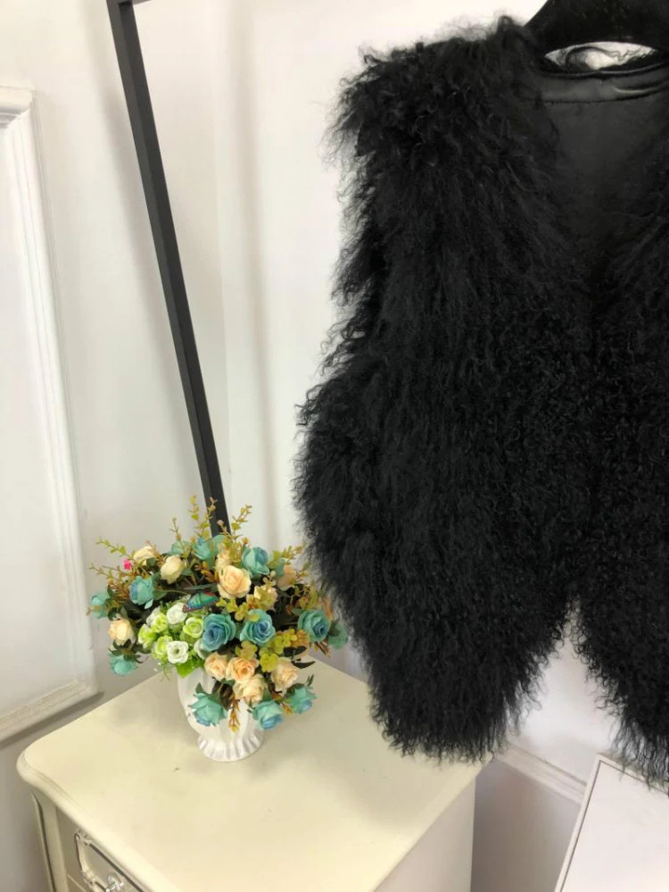V neck Natural 100% Pure Mogolia Fur Vest Genuine Real Sheep Fur Gilet Hot Basic Match Short New Drop Shipping Fur Coat tsr855