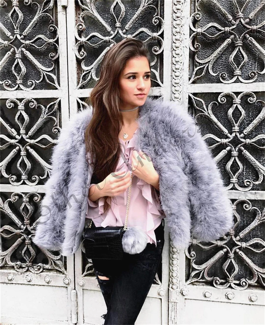 New Season's 100% Fluffy Feather Fever Fur Jackets Handmade Knitted Genuine Ostrich Fur Coat Women Retail Natural Fur Jacket