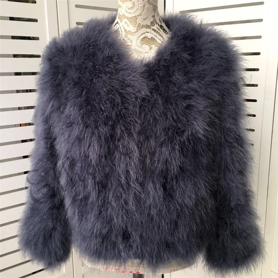 New Season's 100% Fluffy Feather Fever Fur Jackets Handmade Knitted Genuine Ostrich Fur Coat Women Retail Natural Fur Jacket