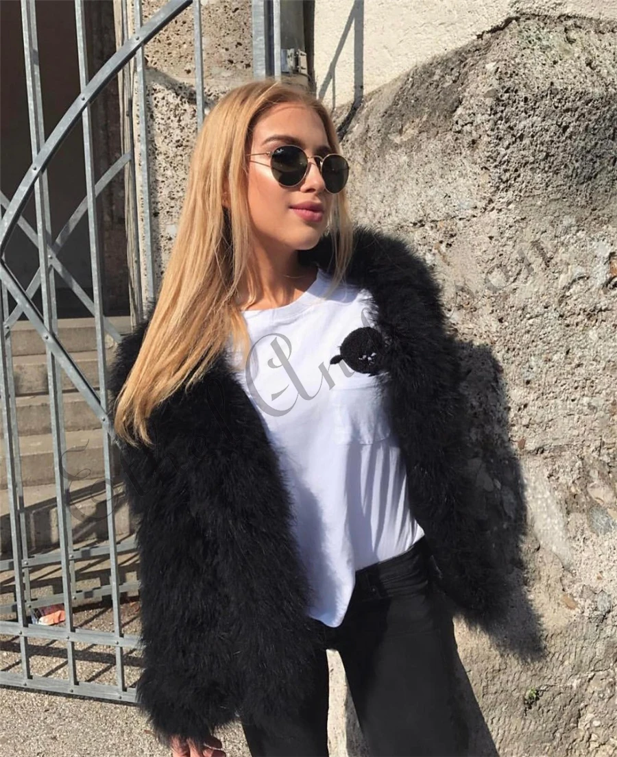 New Season's 100% Fluffy Feather Fever Fur Jackets Handmade Knitted Genuine Ostrich Fur Coat Women Retail Natural Fur Jacket