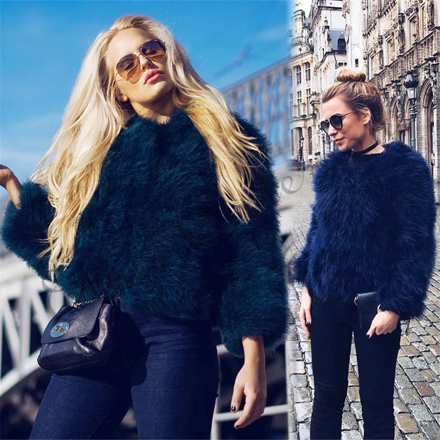 New Season's 100% Fluffy Feather Fever Fur Jackets Handmade Knitted Genuine Ostrich Fur Coat Women Retail Natural Fur Jacket