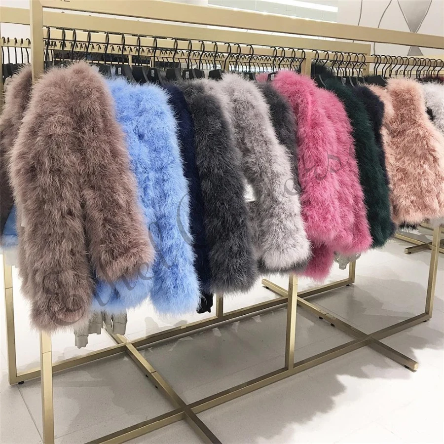 New Season's 100% Fluffy Feather Fever Fur Jackets Handmade Knitted Genuine Ostrich Fur Coat Women Retail Natural Fur Jacket