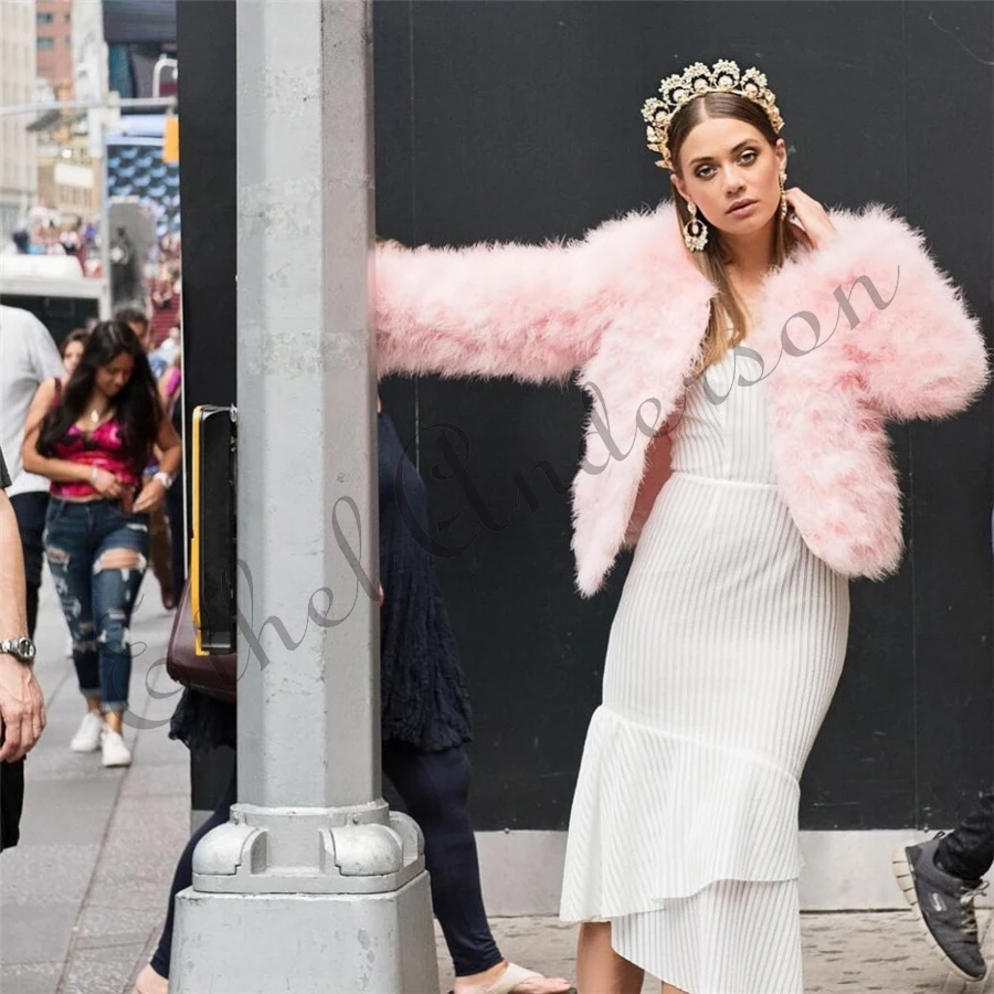 New Season's 100% Fluffy Feather Fever Fur Jackets Handmade Knitted Genuine Ostrich Fur Coat Women Retail Natural Fur Jacket