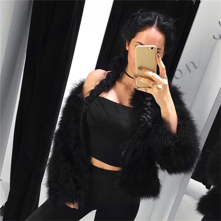 New Season's 100% Fluffy Feather Fever Fur Jackets Handmade Knitted Genuine Ostrich Fur Coat Women Retail Natural Fur Jacket