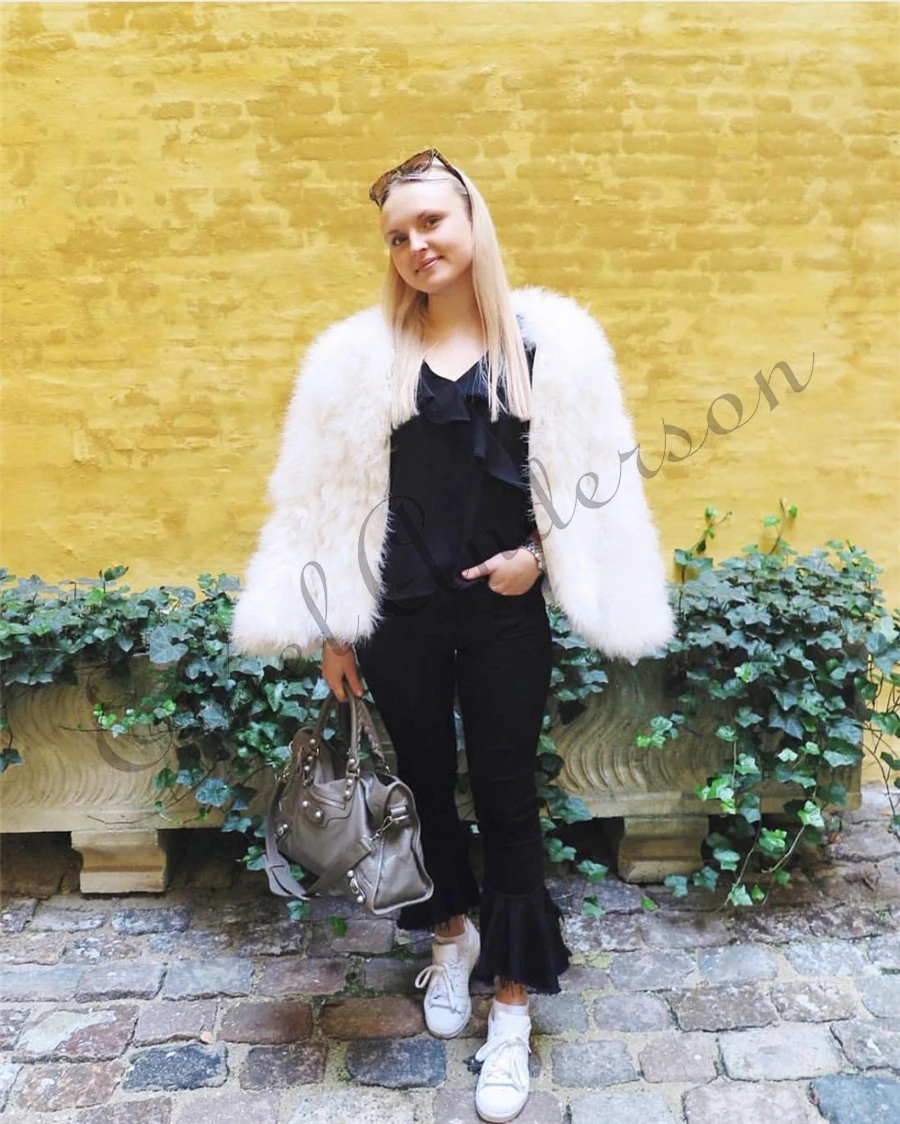 New Season's 100% Fluffy Feather Fever Fur Jackets Handmade Knitted Genuine Ostrich Fur Coat Women Retail Natural Fur Jacket