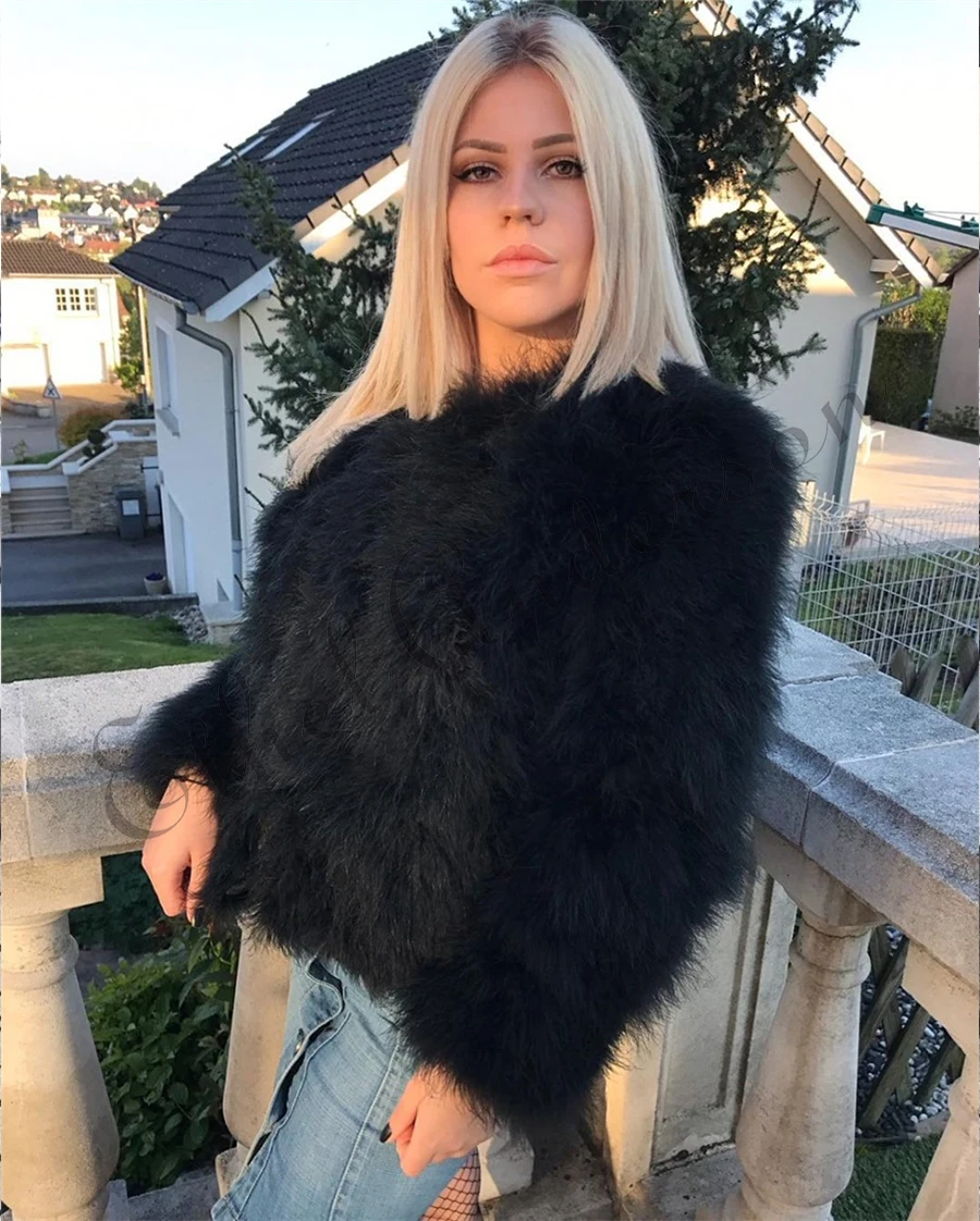 New Season's 100% Fluffy Feather Fever Fur Jackets Handmade Knitted Genuine Ostrich Fur Coat Women Retail Natural Fur Jacket