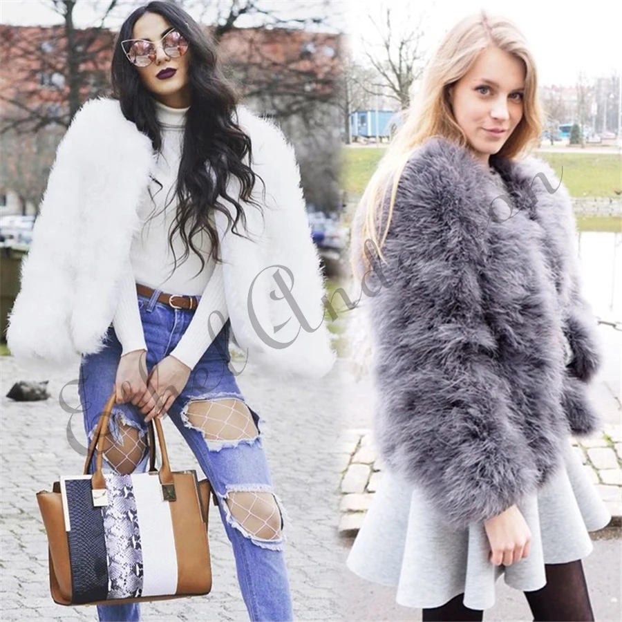 New Season's 100% Fluffy Feather Fever Fur Jackets Handmade Knitted Genuine Ostrich Fur Coat Women Retail Natural Fur Jacket