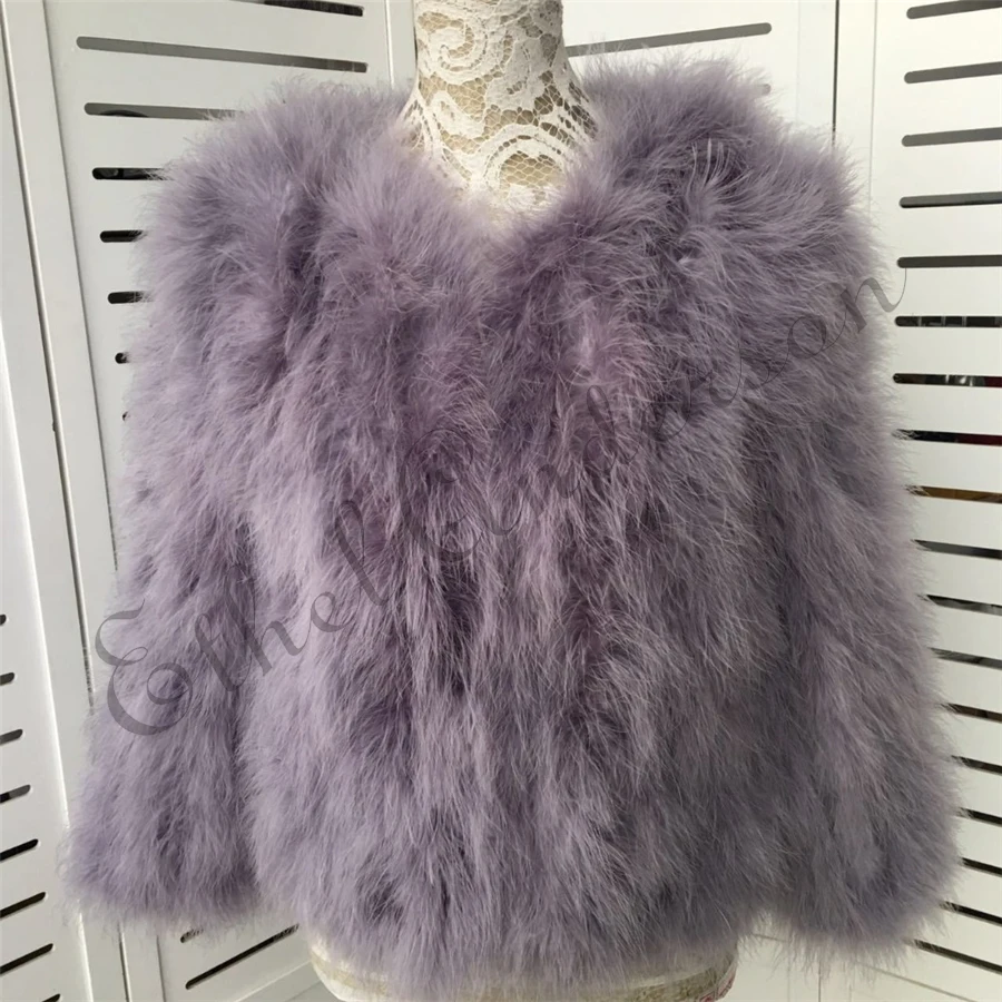 New Season's 100% Fluffy Feather Fever Fur Jackets Handmade Knitted Genuine Ostrich Fur Coat Women Retail Natural Fur Jacket