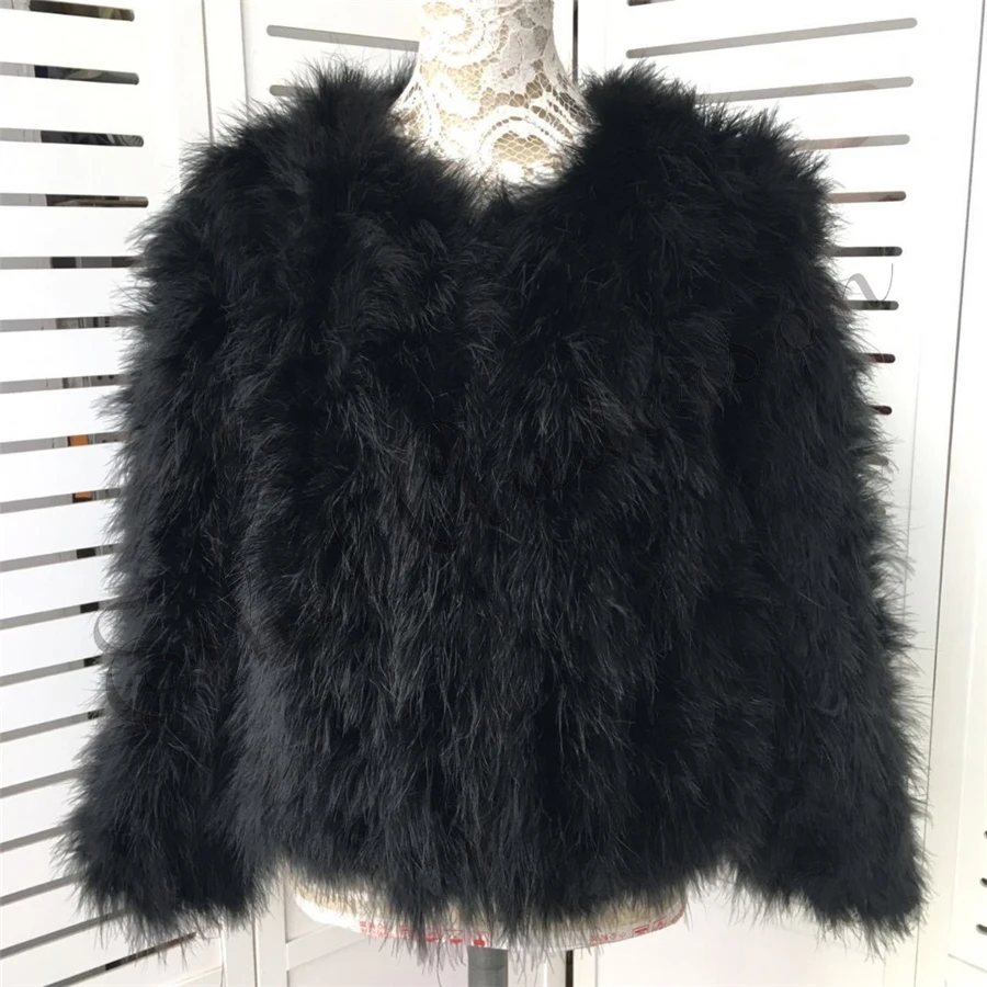 New Season's 100% Fluffy Feather Fever Fur Jackets Handmade Knitted Genuine Ostrich Fur Coat Women Retail Natural Fur Jacket
